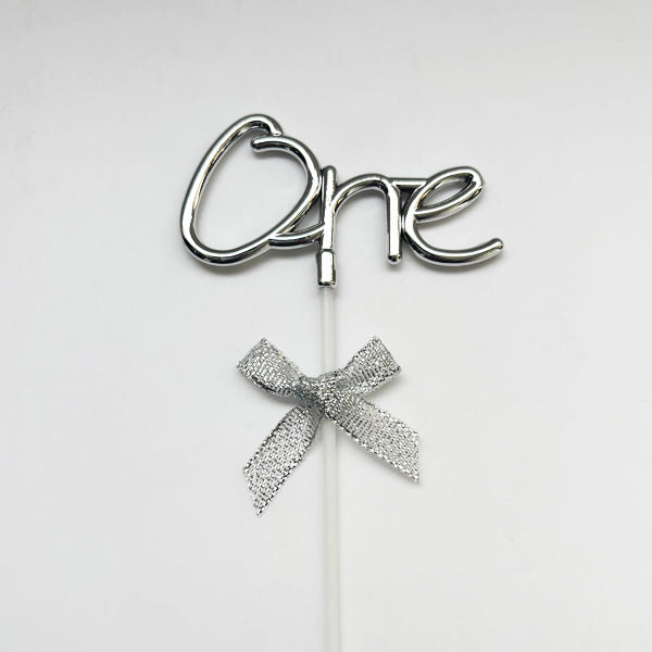 Silver Plastic One Cake Topper