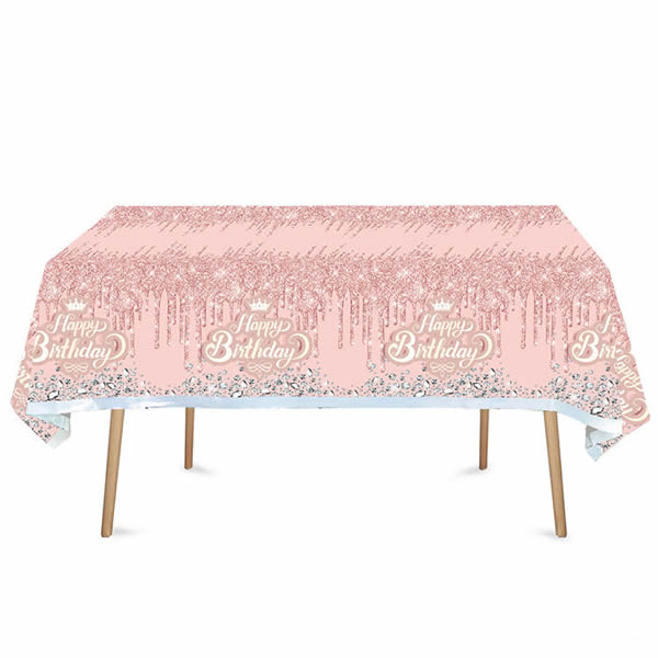Pink Plastic Tablecover With Glittery Desgn