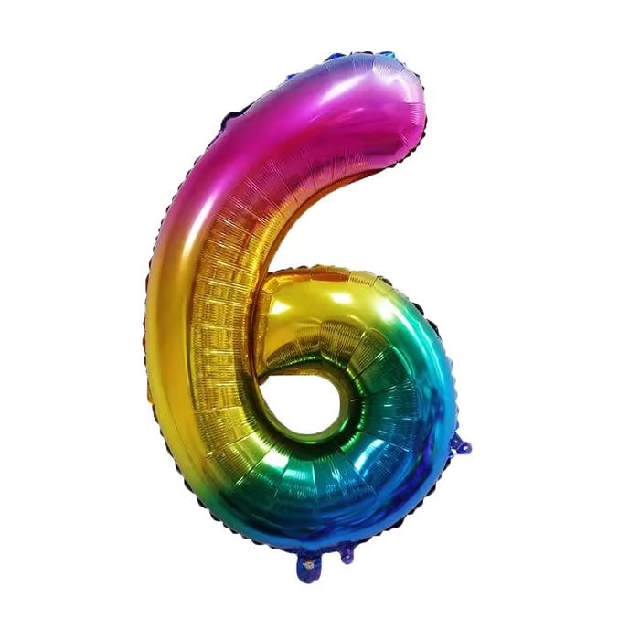 Rainbow Number 6 Foil Balloon