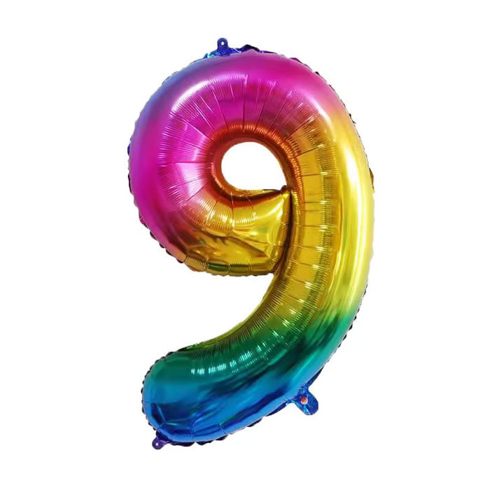 Rainbow Number 9 Foil Balloon