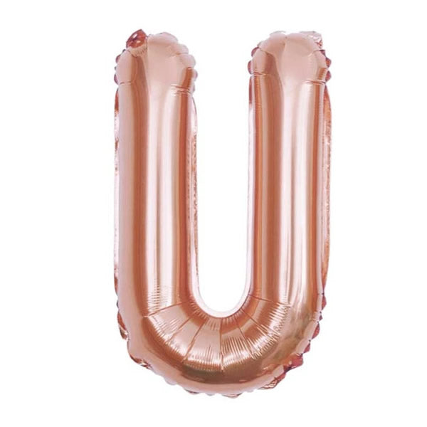 Rose Gold Foil Letter U Balloon 16 inch - Mylar Letter Balloon U Foil Balloon Rose Gold. Each Rose Gold 16″ U letter balloon ideal for names, phrases - perfect for any celebration from birthday parties, baby showers and weddings!