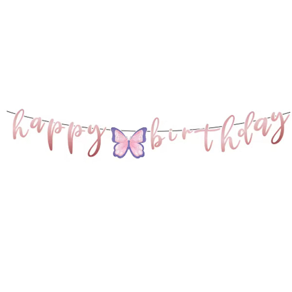 Pink & Purple Butterfly Happy Birthday Letter Banner
