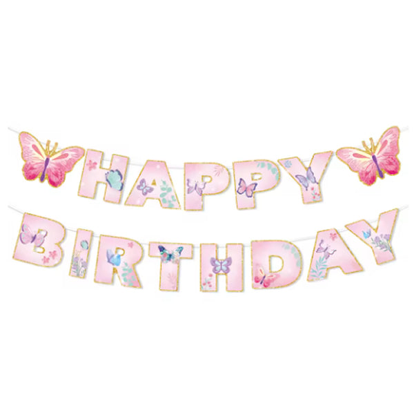 Butterfly Happy Birthday Letter Banner (Pastel)