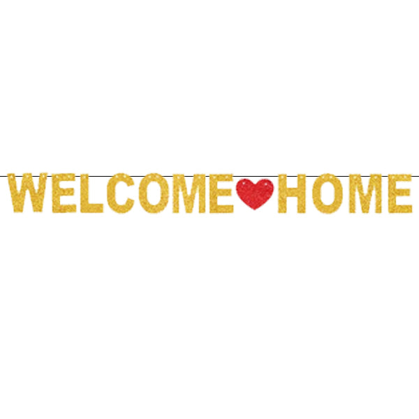 Glitter Gold Welcome Home Banner With Red Heart