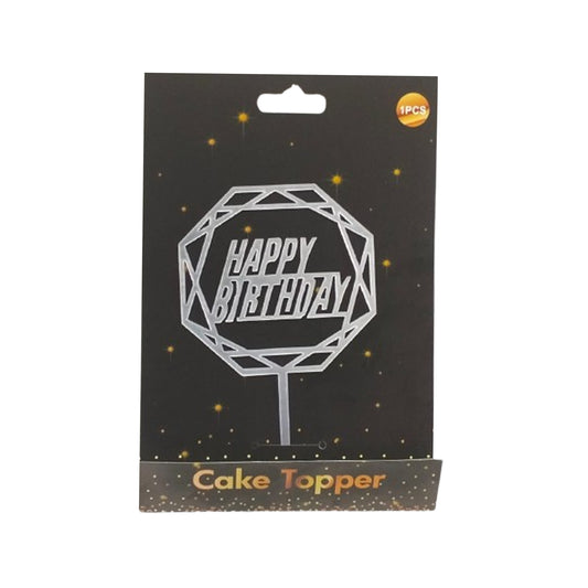 Happy Birthday Cake Topper Silver