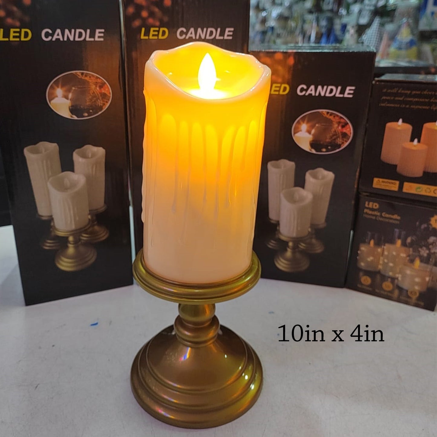 LED Candle With Gold Stand 10" x 4"