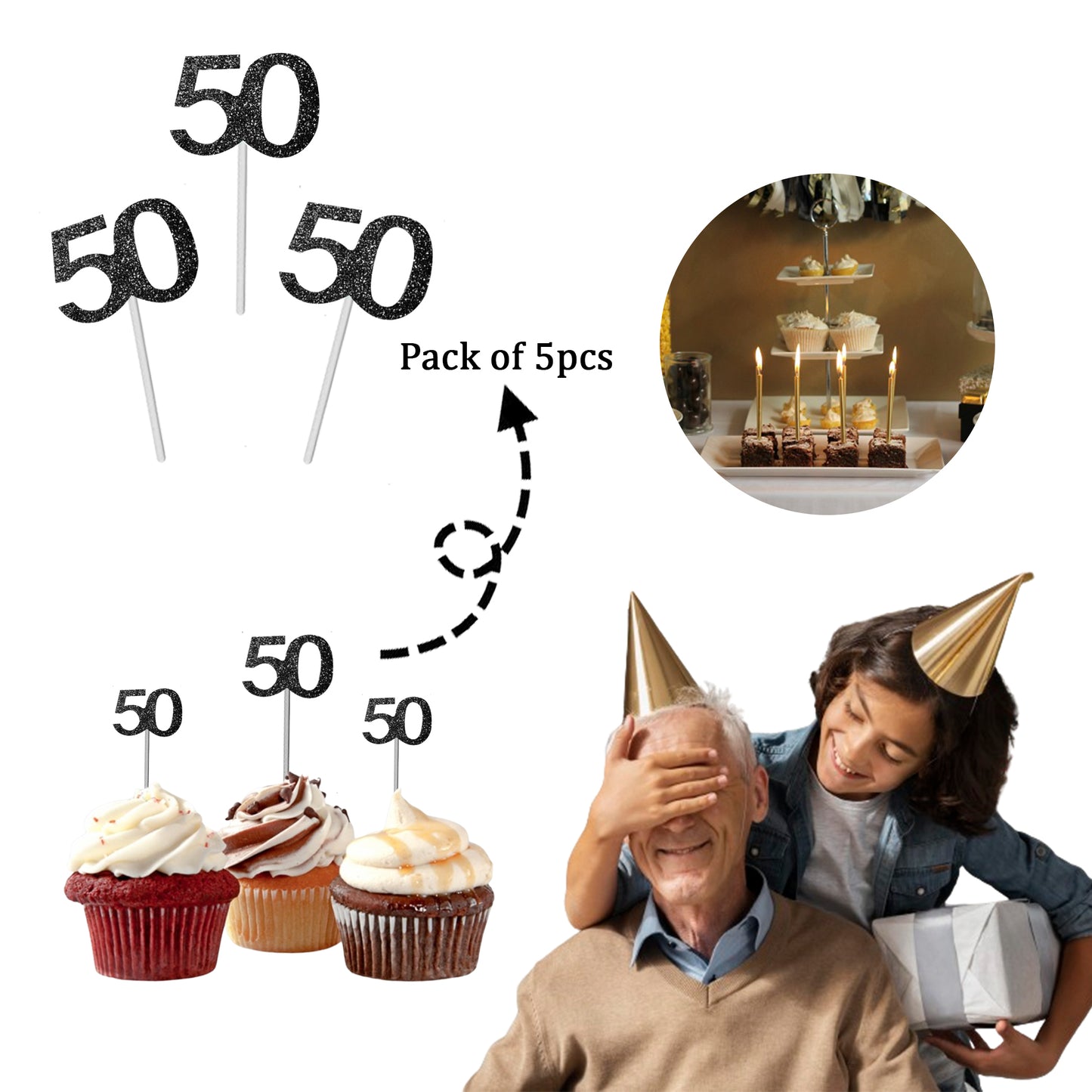 Number 50 Cup Cake Topper Black