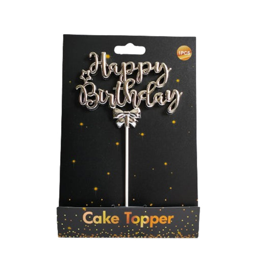 Happy Birthday Cake Topper Silver