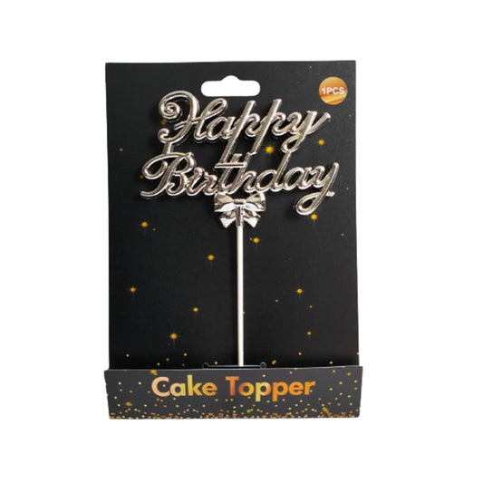 Happy Birthday Cake Topper Silver