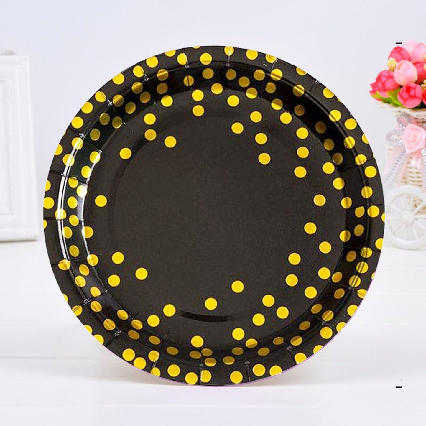 Black & Gold Polka Dot Plates