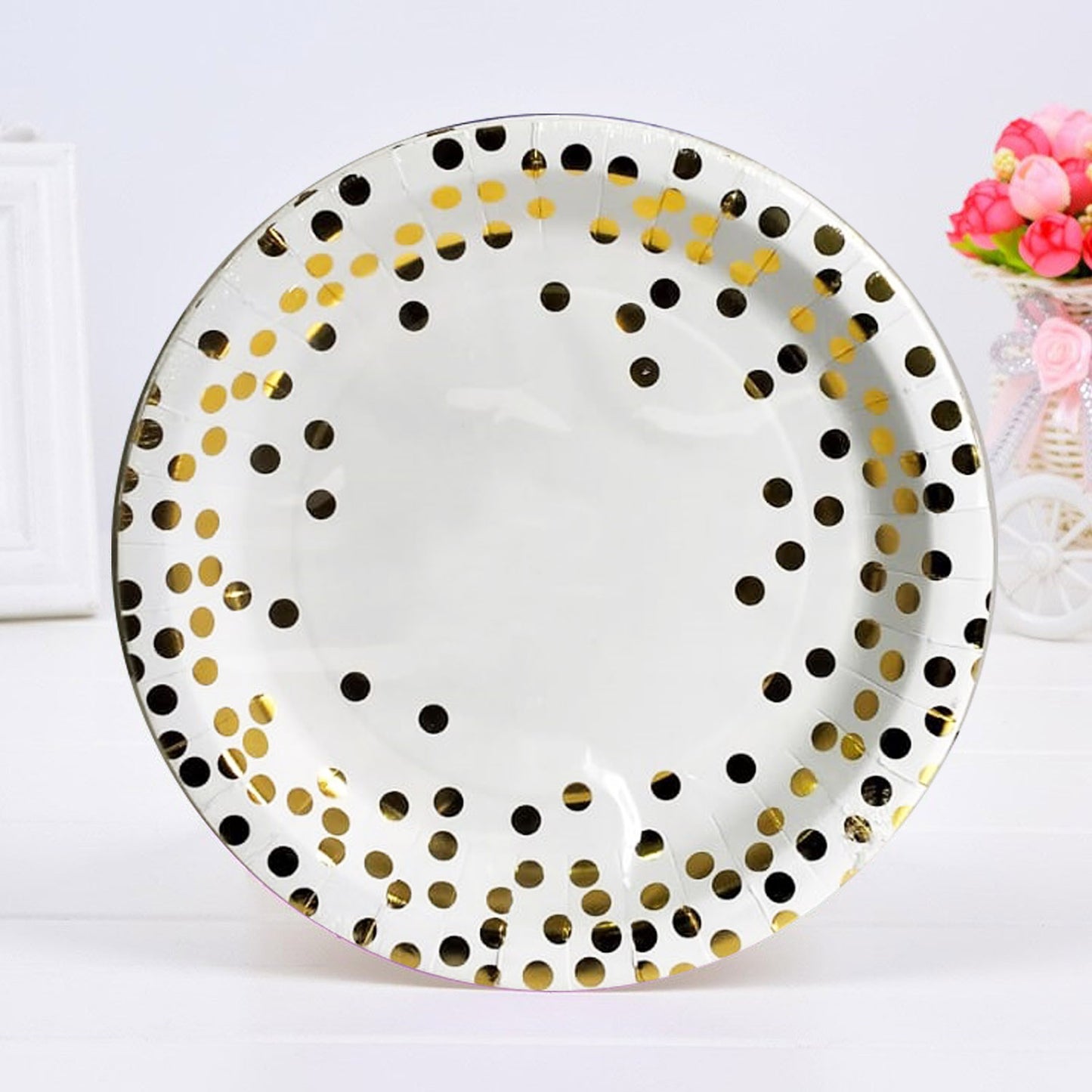 White & Gold Polka Dot Paper Plate