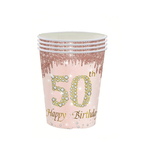 50th Happy Birthday Pink Paper Cups