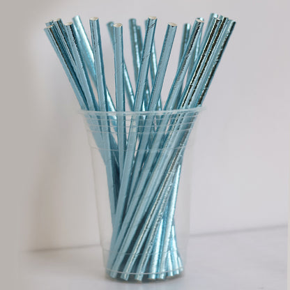 Metallic Light Blue Paper Straws