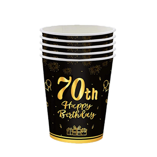 70th Happy Birthday Paper Cups Black & Gold