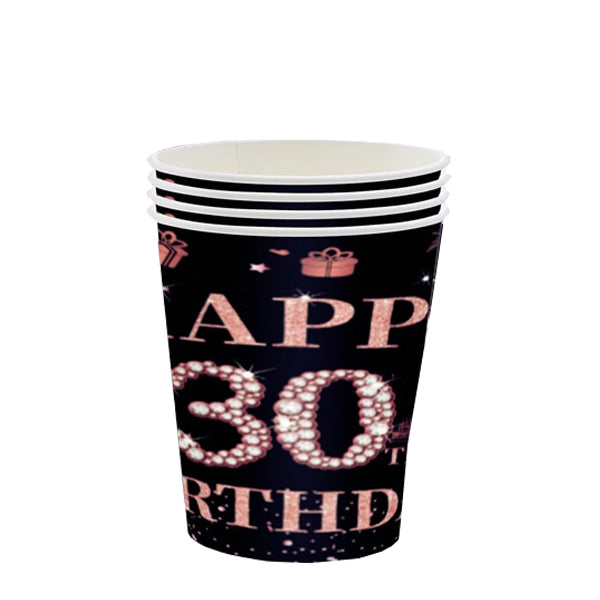 Happy 40th Birthday Paper Cups Black & Rose Gold