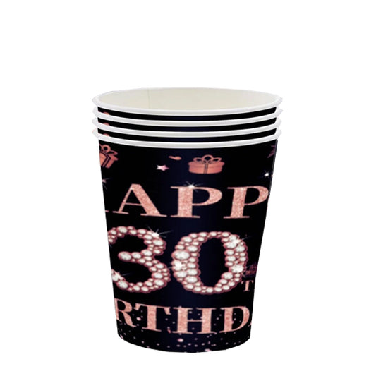 Happy 40th Birthday Paper Cups Black & Rose Gold