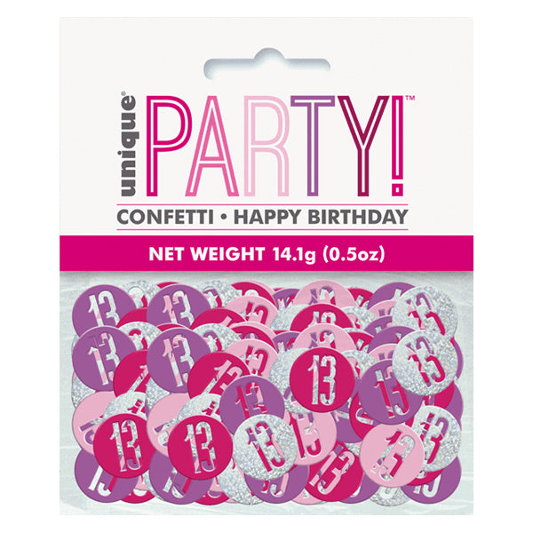 13th Birthday Table Confetti Pink & Silver
