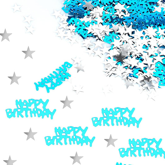 Table Confetti Happy Birthday ,Star Confetti Blue & Silver