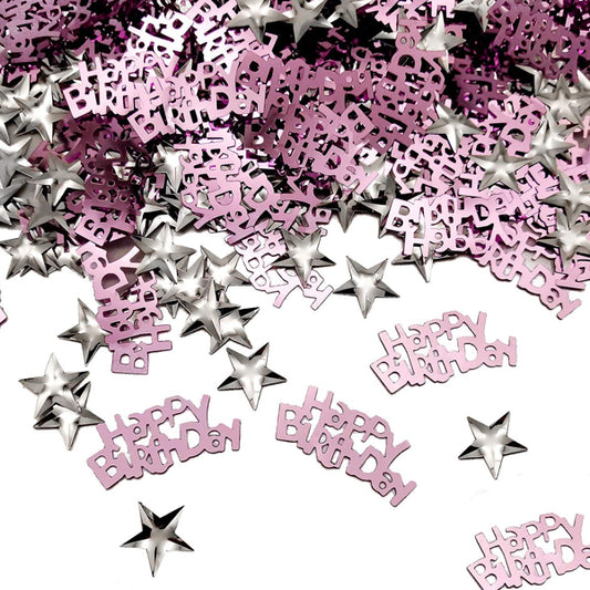 Table Confetti Happy Birthday ,Star Confetti Pink & Silver
