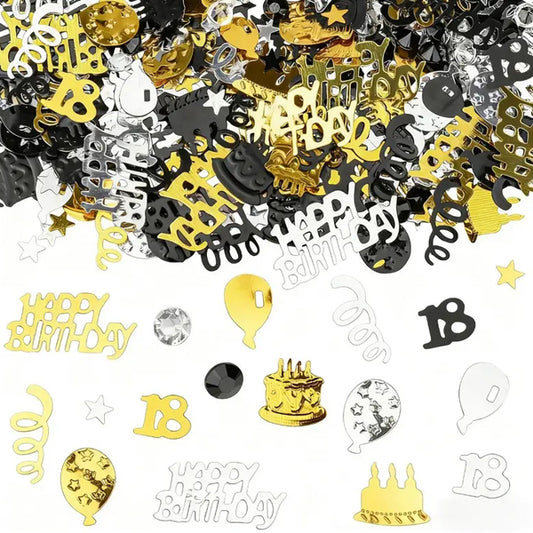 Table Confetti Happy Birthday 18th Gold Silver And Black Set