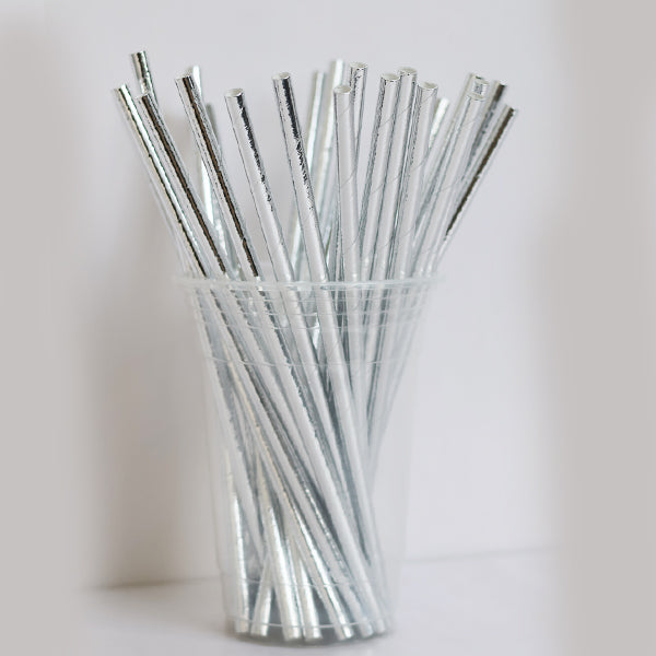 Metallic Silver Paper Straws