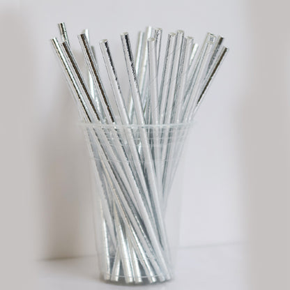Metallic Silver Paper Straws