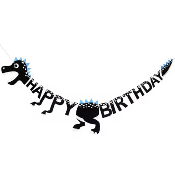Black Dinosaur Theme Birthday Banner