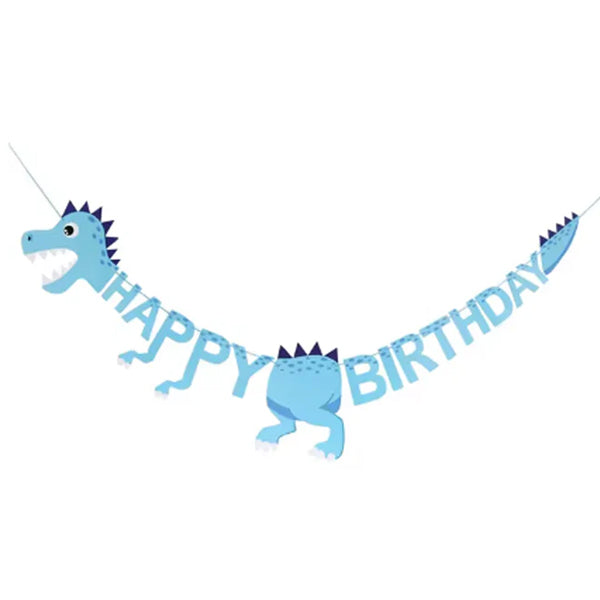 Light Blue Dinosaur Theme Birthday Banner