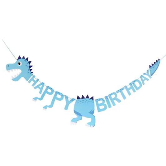 Light Blue Dinosaur Theme Birthday Banner