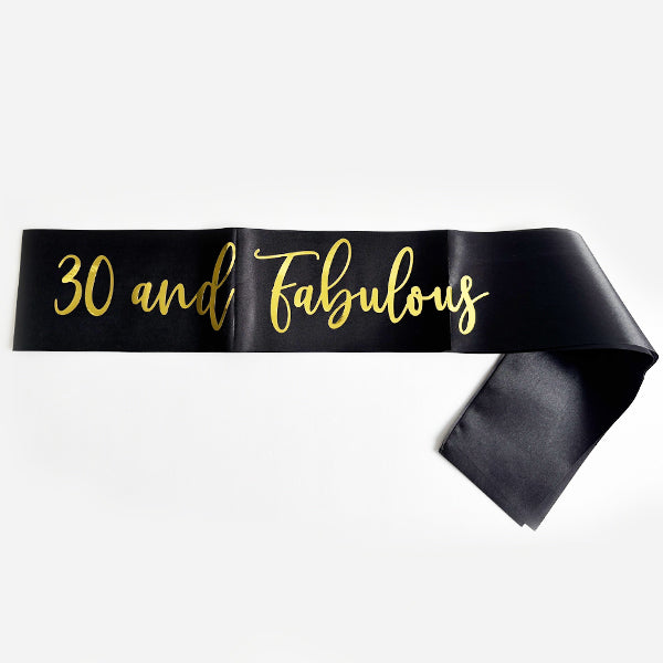 30 & Fabulous Black Sash With Gold Text