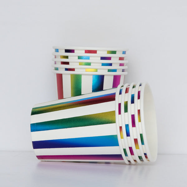 Metallic Rainbow Line Paper Cups