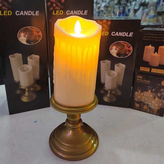 LED Candle With Gold Stand 10" x 4"