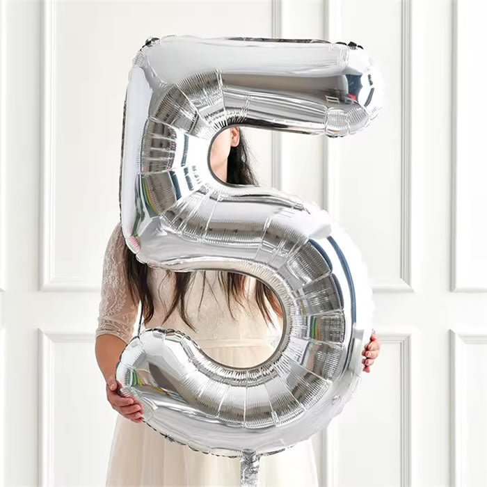 40 inch Silver Foil Number 5 balloon