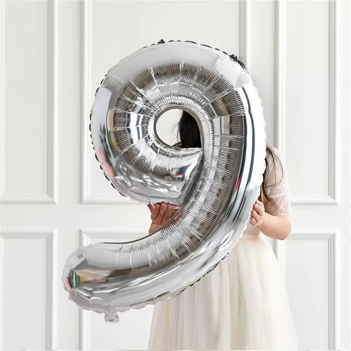 40 inch Silver Foil Number 9 balloon