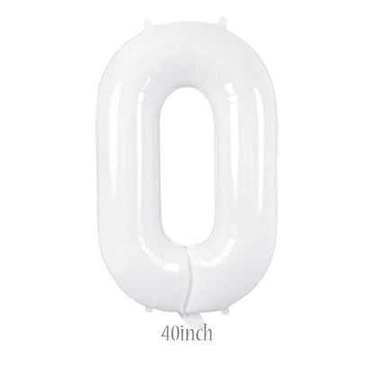 40 inch white foil number 0 balloon