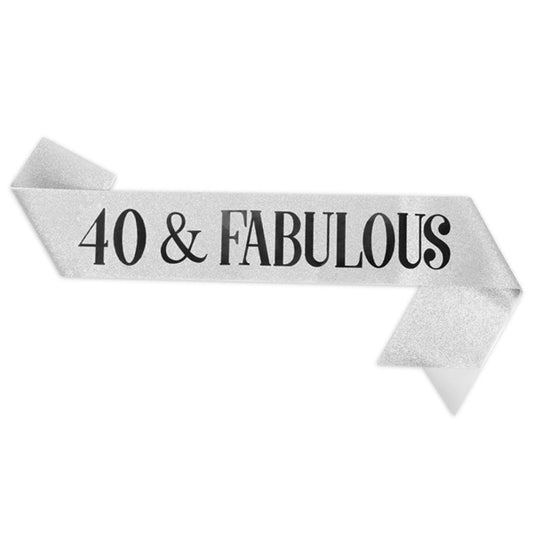 40 & Fabulous Silver Glitter Sash