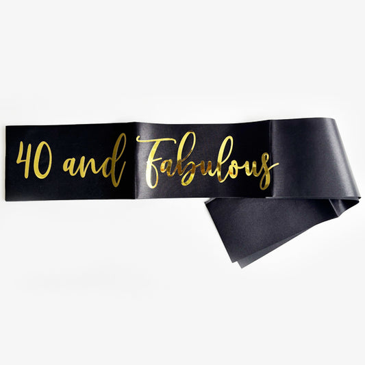 40 & Fabulous Black Sash With Gold Text