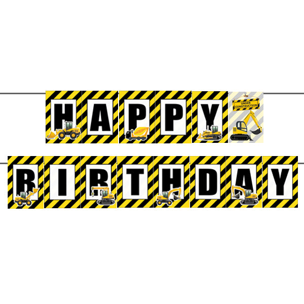 Construction Theme Happy Birthday Banner