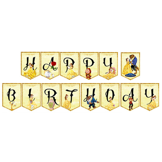 Disney Belle Princess theme Happy Birthday Banner