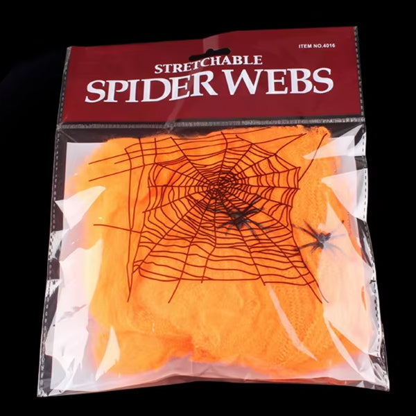 Stretchable Spider Web & Small Spiders Orange