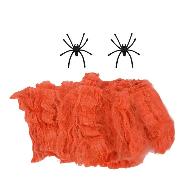 Stretchable Spider Web & Small Spiders Orange