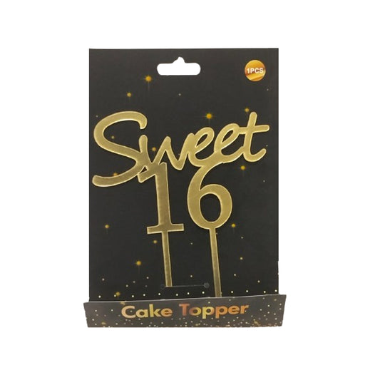 Sweet 16 Cake Topper Gold