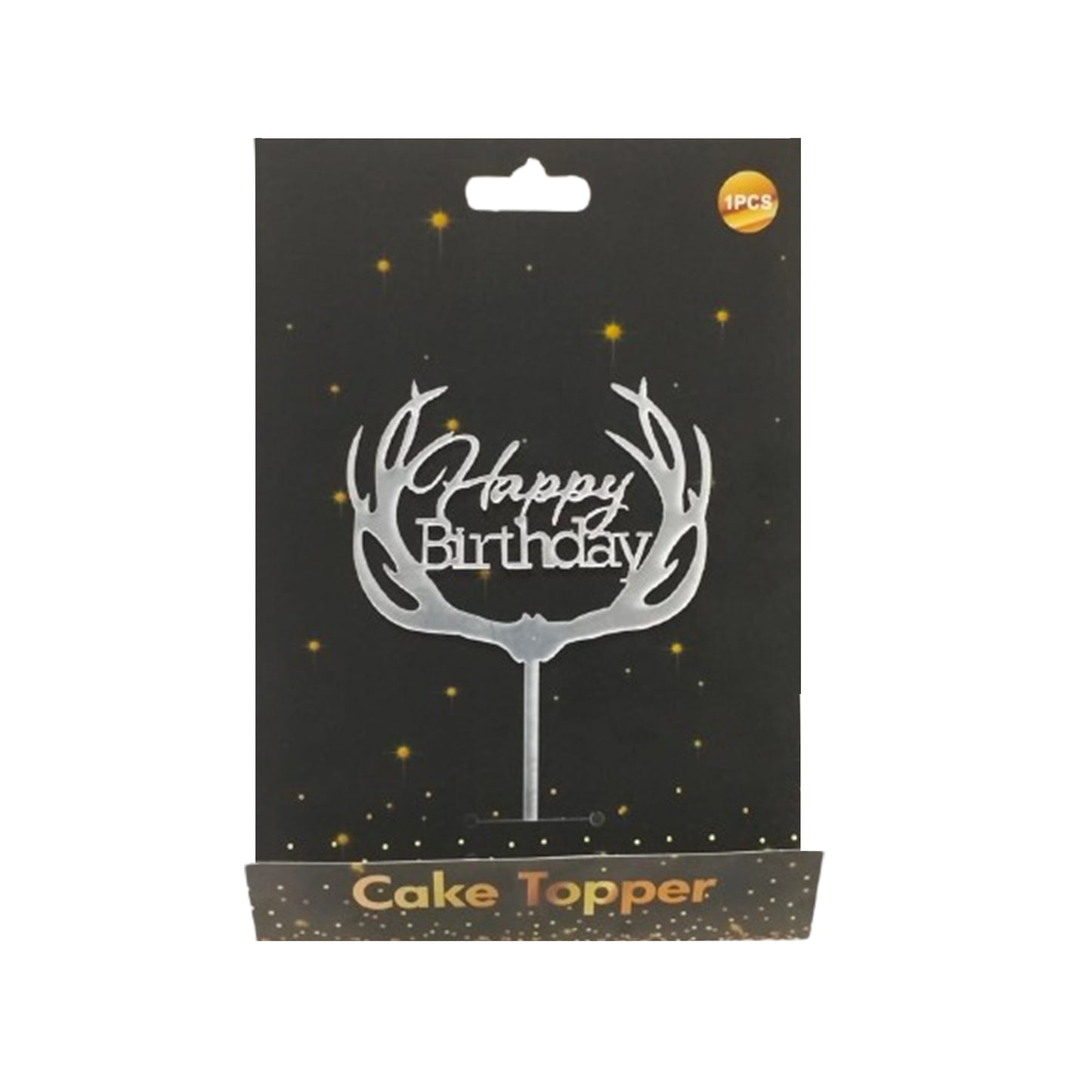 Happy Birthday Cake Topper Silver