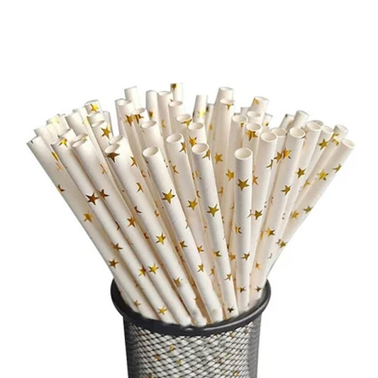 Gold Stars Paper Straw