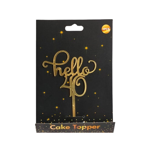 Hello 40 Cake Topper Gold