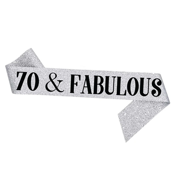 70 & Fabulous Silver Glitter Sash