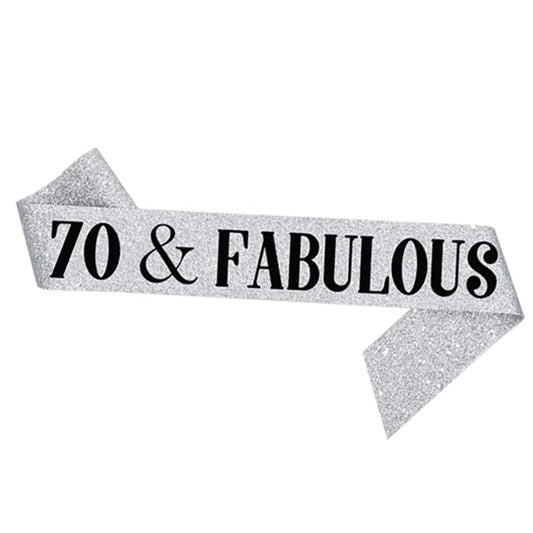 70 & Fabulous Silver Glitter Sash