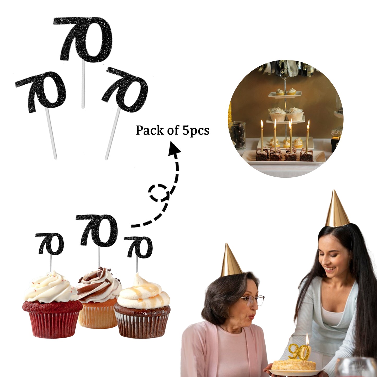 Number 70 Cup Cake Topper Black