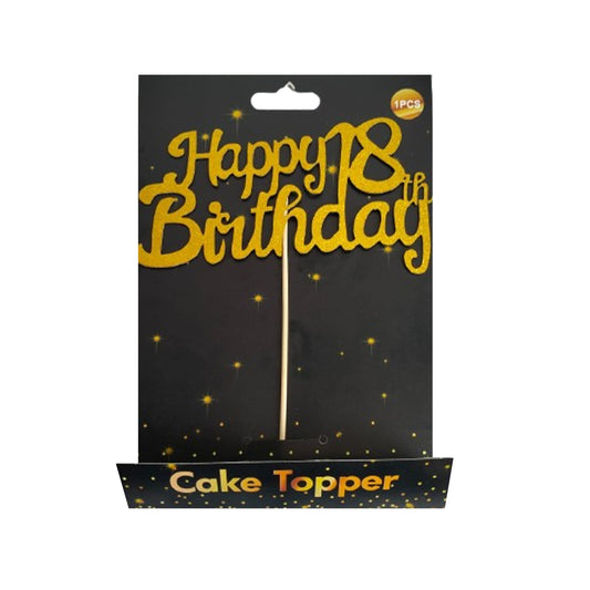 Happy 18 Birthday Glitter Cake Topper Gold