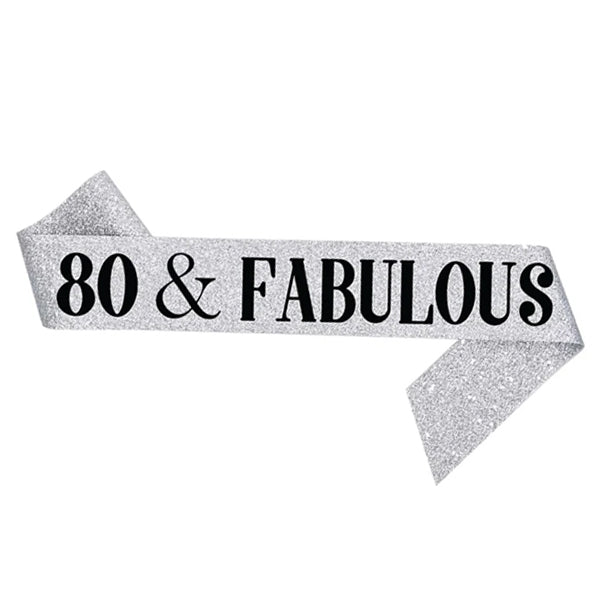 80 & Fabulous Silver Glitter Sash